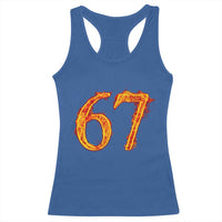 Fire Flame Number 67 Racerback Tank Top Funny Six Seven Gen Alpha Slang Meme Sports Team Jersey - Wonder Print Shop