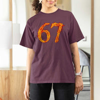 Fire Flame Number 67 T Shirt For Women Funny Six Seven Gen Alpha Slang Meme Sports Team Jersey - Wonder Print Shop