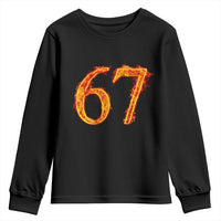 Fire Flame Number 67 Youth Sweatshirt Funny Six Seven Gen Alpha Slang Meme Sports Team Jersey - Wonder Print Shop
