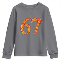 Fire Flame Number 67 Youth Sweatshirt Funny Six Seven Gen Alpha Slang Meme Sports Team Jersey - Wonder Print Shop