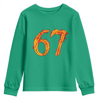 Fire Flame Number 67 Youth Sweatshirt Funny Six Seven Gen Alpha Slang Meme Sports Team Jersey - Wonder Print Shop