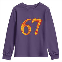 Fire Flame Number 67 Youth Sweatshirt Funny Six Seven Gen Alpha Slang Meme Sports Team Jersey - Wonder Print Shop