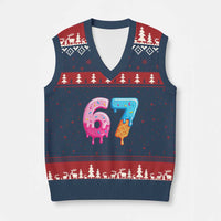 67 Ice Cream Drip Meme V-Neck Knit Sweater Vest Funny Six Seven Gen Alpha Slang - Wonder Print Shop