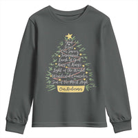Christmas Christian Youth Sweatshirt Jesus Names Tree Religious Faith - Wonder Print Shop