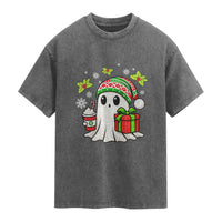 Ghost Santa Christmas Washed Cotton T-Shirt Holiday Xmas Halloween