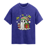 Ghost Santa Christmas Washed Cotton T-Shirt Holiday Xmas Halloween