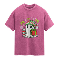 Ghost Santa Christmas Washed Cotton T-Shirt Holiday Xmas Halloween