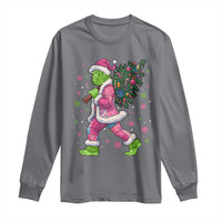 Bigfoot Christmas Tree Long Sleeve Shirt Pink Xmas Funny Green Sasquatch - Wonder Print Shop