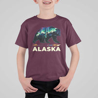 Alaska T Shirt For Kid Alaskan Night Sky Northern Lights Aurora Bear - Wonder Print Shop