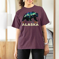 Alaska T Shirt For Women Alaskan Night Sky Northern Lights Aurora Bear - Wonder Print Shop