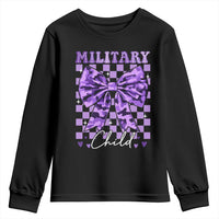 Military Child Coquette Bow Youth Sweatshirt Purple Up Camo