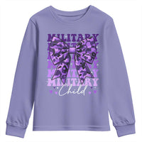 Military Child Coquette Bow Youth Sweatshirt Purple Up Camo Kids Girls