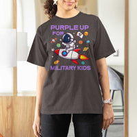 Purple Up For Military Kids T Shirt For Women Military Child Month Astronaut Funny