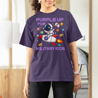 Purple Up For Military Kids T Shirt For Women Military Child Month Astronaut Funny