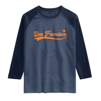 San Francisco Raglan Shirt SF Varsity California Script Vintage Sports Jersey Style
