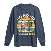 Christmas In July Santa Ho Ho Hold My Beer Long Sleeve Shirt Summer Beach Hawaii Santa USA Flag - Wonder Print Shop