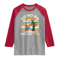 Christmas In July Santa Ho Ho Hold My Beer Raglan Shirt Summer Beach Hawaii Santa USA Flag - Wonder Print Shop