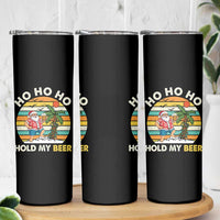 Christmas In July Santa Ho Ho Hold My Beer Skinny Tumbler Summer Beach Hawaii Santa USA Flag - Wonder Print Shop