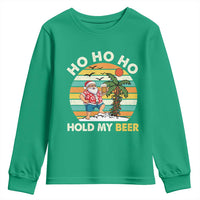 Christmas In July Santa Ho Ho Hold My Beer Youth Sweatshirt Summer Beach Hawaii Santa USA Flag - Wonder Print Shop
