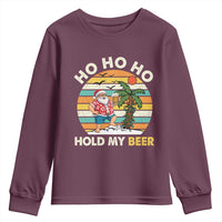 Christmas In July Santa Ho Ho Hold My Beer Youth Sweatshirt Summer Beach Hawaii Santa USA Flag - Wonder Print Shop