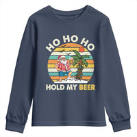 Christmas In July Santa Ho Ho Hold My Beer Youth Sweatshirt Summer Beach Hawaii Santa USA Flag - Wonder Print Shop