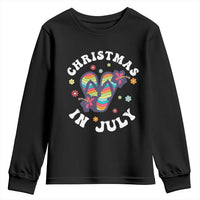 Christmas In July Summer Beach Youth Sweatshirt Hawaii Flip Flops Hibiscus - Wonder Print Shop