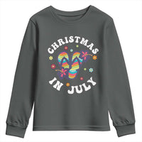 Christmas In July Summer Beach Youth Sweatshirt Hawaii Flip Flops Hibiscus - Wonder Print Shop