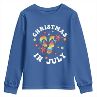 Christmas In July Summer Beach Youth Sweatshirt Hawaii Flip Flops Hibiscus - Wonder Print Shop