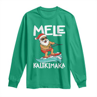 Mele Kalikimaka Long Sleeve Shirt Santa Water Skiing Summer Beach Hawaiian Christmas In July - Wonder Print Shop