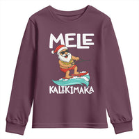 Mele Kalikimaka Youth Sweatshirt Santa Water Skiing Summer Beach Hawaiian Christmas In July - Wonder Print Shop