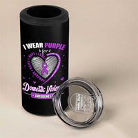 Domestic Violence Awareness 4 in 1 Can Cooler Tumbler Purple Ribbon Support Survivor - Wonder Print Shop