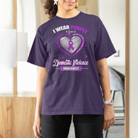 Domestic Violence Awareness T Shirt For Women Purple Ribbon Support Survivor - Wonder Print Shop