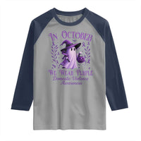 Domestic Violence Awareness Raglan Shirt Halloween October Wear Purple Ghost - Wonder Print Shop