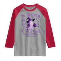 Domestic Violence Awareness Raglan Shirt Halloween October Wear Purple Ghost - Wonder Print Shop