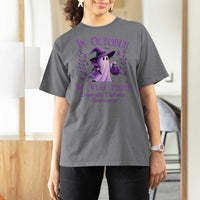 Domestic Violence Awareness T Shirt For Women Halloween October Wear Purple Ghost - Wonder Print Shop
