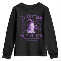 Domestic Violence Awareness Youth Sweatshirt Halloween October Wear Purple Ghost - Wonder Print Shop