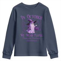 Domestic Violence Awareness Youth Sweatshirt Halloween October Wear Purple Ghost - Wonder Print Shop