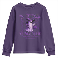 Domestic Violence Awareness Youth Sweatshirt Halloween October Wear Purple Ghost - Wonder Print Shop