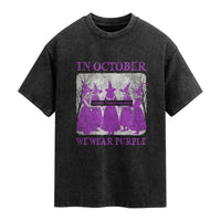 Retro In October We Wear Purple Witch Domestic Violence Awareness Washed Cotton T-Shirt