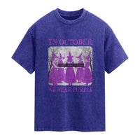 Retro In October We Wear Purple Witch Domestic Violence Awareness Washed Cotton T-Shirt
