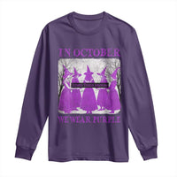 Retro In October We Wear Purple Witch Domestic Violence Awareness Long Sleeve Shirt - Wonder Print Shop