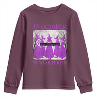 Retro In October We Wear Purple Witch Domestic Violence Awareness Youth Sweatshirt - Wonder Print Shop