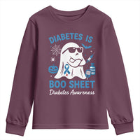 Diabetes is Boo Sheet Youth Sweatshirt Funny Halloween Ghost Diabetes Type 1 2 Awareness - Wonder Print Shop