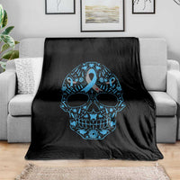 Diabetes Awareness Skull Throw Blanket Blue Ribbon T1D Support Sugar Skull - Wonder Print Shop