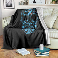 Diabetes Awareness Skull Throw Blanket Blue Ribbon T1D Support Sugar Skull - Wonder Print Shop