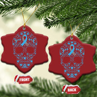 Diabetes Awareness Skull Christmas Ornament Blue Ribbon T1D Support Sugar Skull - Wonder Print Shop