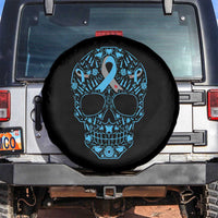 Diabetes Awareness Skull Spare Tire Cover Blue Ribbon T1D Support Sugar Skull - Wonder Print Shop