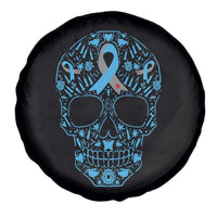 Diabetes Awareness Skull Spare Tire Cover Blue Ribbon T1D Support Sugar Skull - Wonder Print Shop