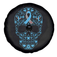 Diabetes Awareness Skull Spare Tire Cover Blue Ribbon T1D Support Sugar Skull - Wonder Print Shop