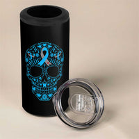 Diabetes Awareness Skull 4 in 1 Can Cooler Tumbler Blue Ribbon T1D Support Sugar Skull - Wonder Print Shop